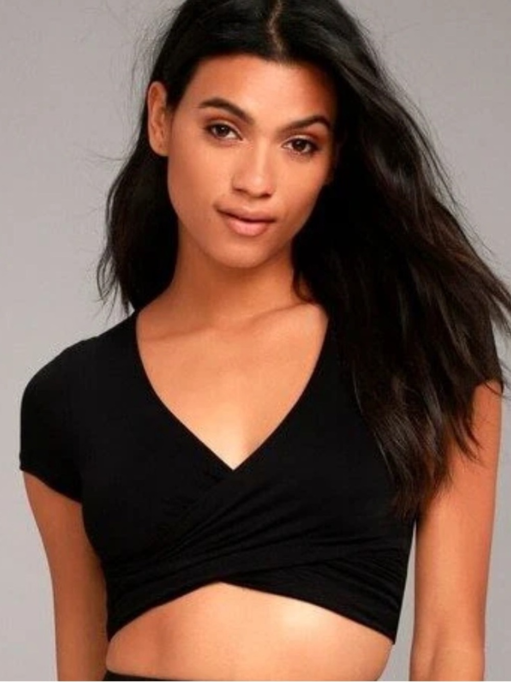 NWT ✨ Lulus By Your Side Body-Con Crop Surplice Jersey Top in Black Size XS